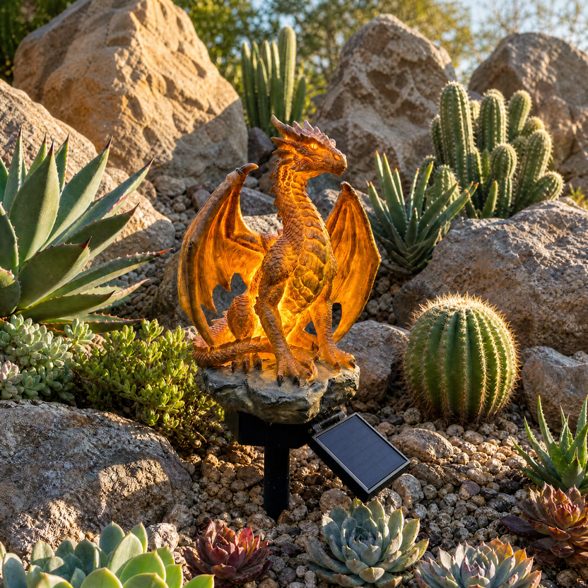 🐉 Dragon Legacy Golden Ember Edition – Solar Garden Light with Twin Dragon Sculpture