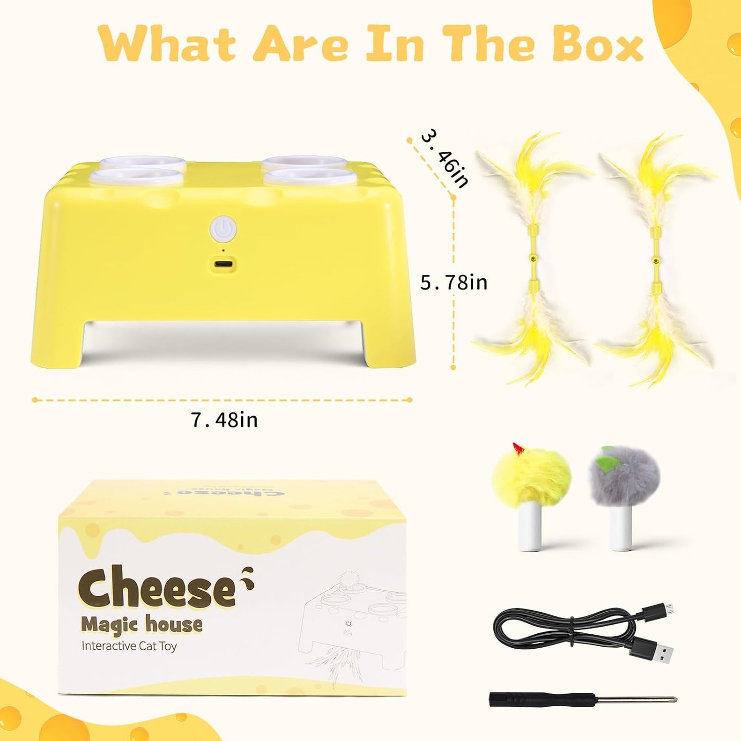 🧀 Interactive Cat Toy – 3 Modes, 4‑Hole Whack‑a‑Mole, Rechargeable, with 4 Accessories