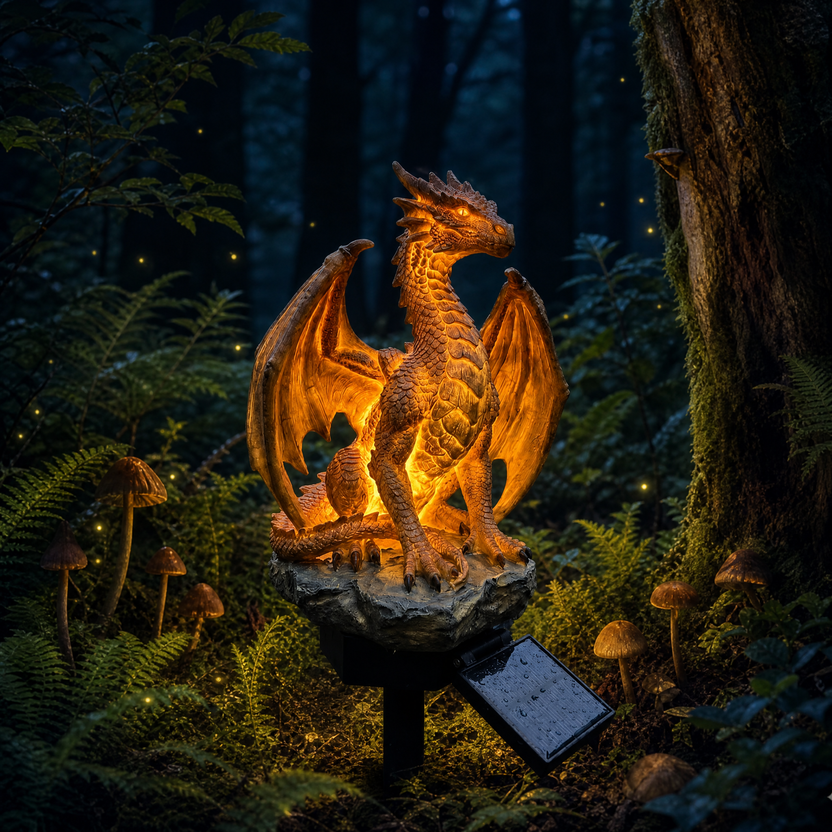 🐉 Dragon Legacy Golden Ember Edition – Solar Garden Light with Twin Dragon Sculpture