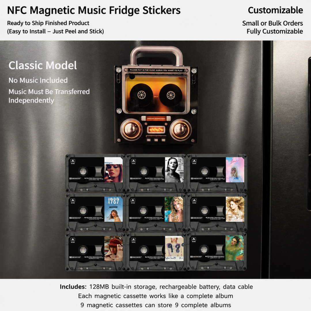 🎵 Iconic Pop Star NFC Fridge Magnet Music Player – Retro Vinyl Decor with 9 Track Magnets