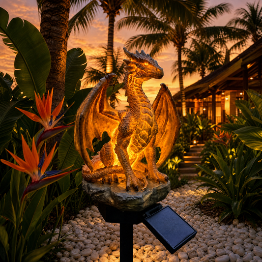 🐉 Dragon Legacy Golden Ember Edition – Solar Garden Light with Twin Dragon Sculpture