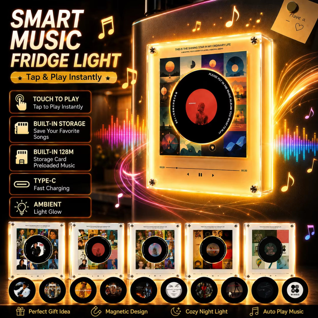 🎵 Iconic Pop Star NFC Fridge Magnet Music Player – Retro Vinyl Decor with 9 Track Magnets