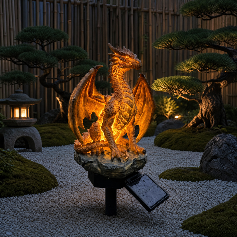 🐉 Dragon Legacy Golden Ember Edition – Solar Garden Light with Twin Dragon Sculpture