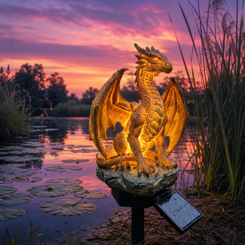 🐉 Dragon Legacy Golden Ember Edition – Solar Garden Light with Twin Dragon Sculpture