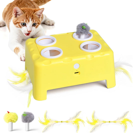 🧀 Interactive Cat Toy – 3 Modes, 4‑Hole Whack‑a‑Mole, Rechargeable, with 4 Accessories