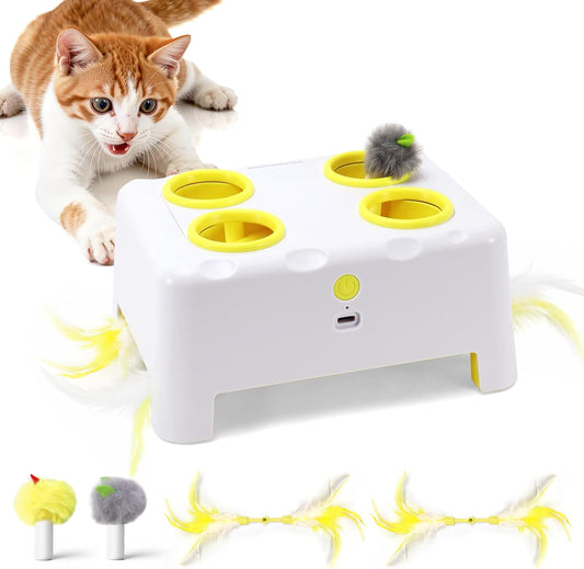 🧀 Interactive Cat Toy – 3 Modes, 4‑Hole Whack‑a‑Mole, Rechargeable, with 4 Accessories