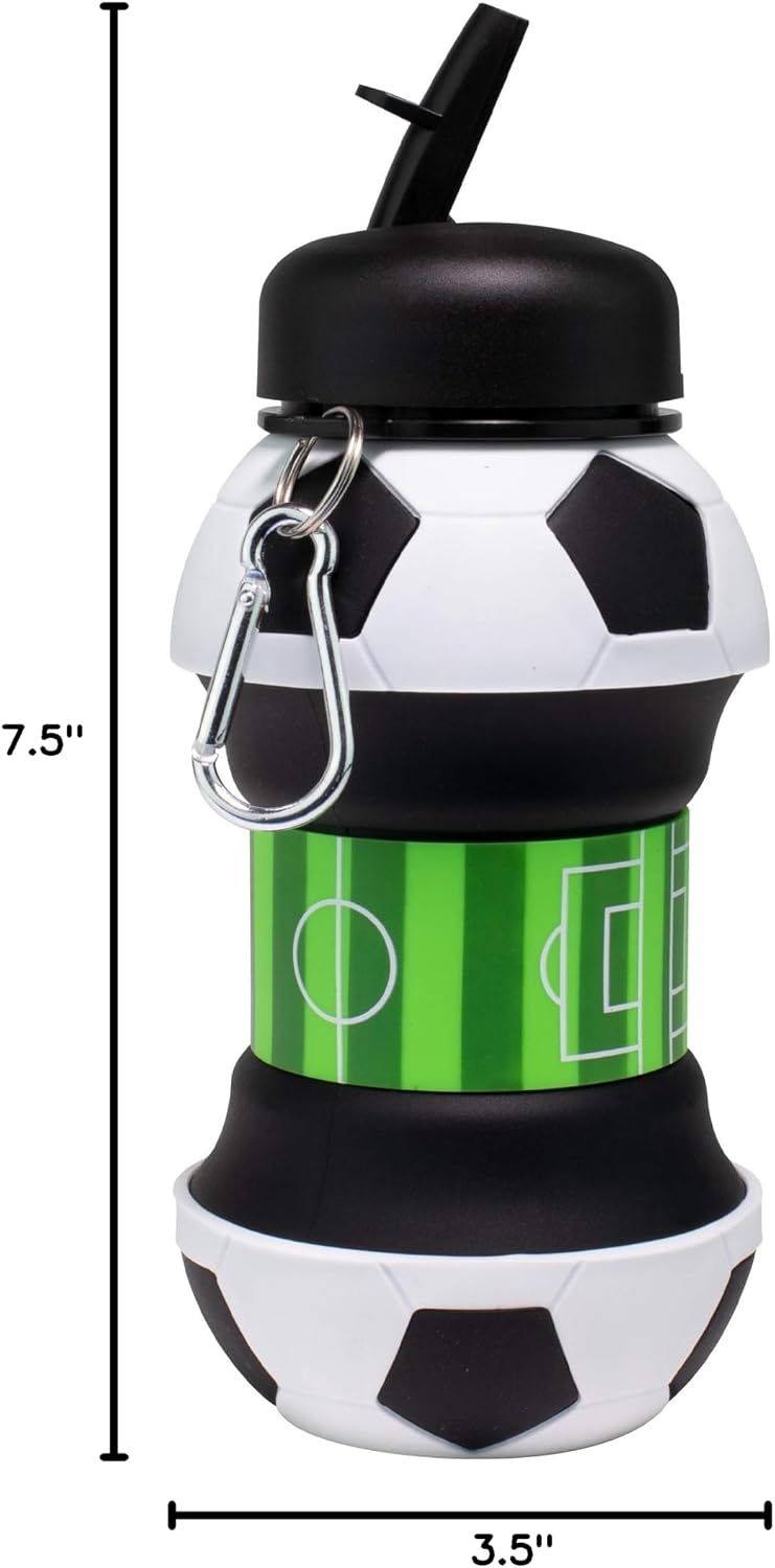 ⚽ Collapsible Soccer Ball Water Bottle – 18 oz,BPA‑Free Silicone, Leak‑Proof, with Carry Clip