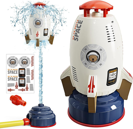 🚀 Rocket Water Sprinkler for Kids – DIY Stickers, Adjustable Spray Height 6.9ft, Summer Outdoor Fun