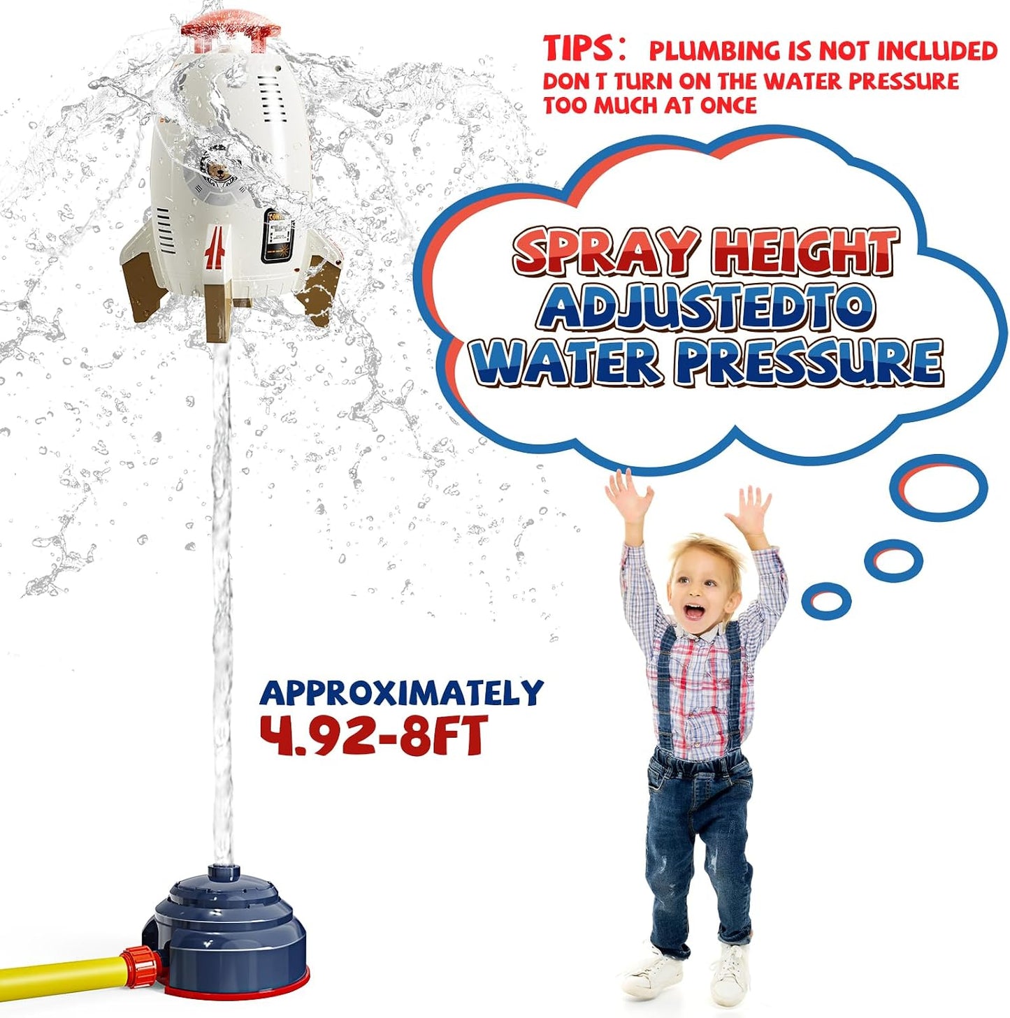 🚀 Rocket Water Sprinkler for Kids – DIY Stickers, Adjustable Spray Height 6.9ft, Summer Outdoor Fun