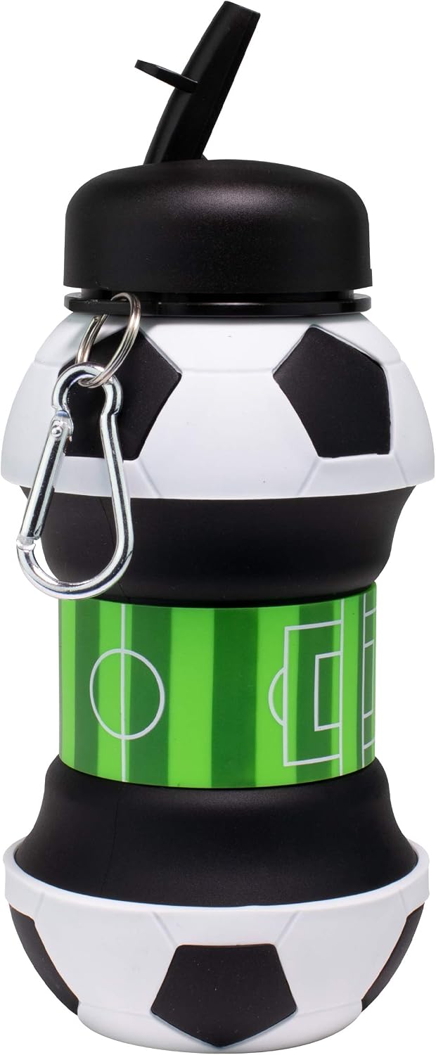 ⚽ Collapsible Soccer Ball Water Bottle – 18 oz,BPA‑Free Silicone, Leak‑Proof, with Carry Clip