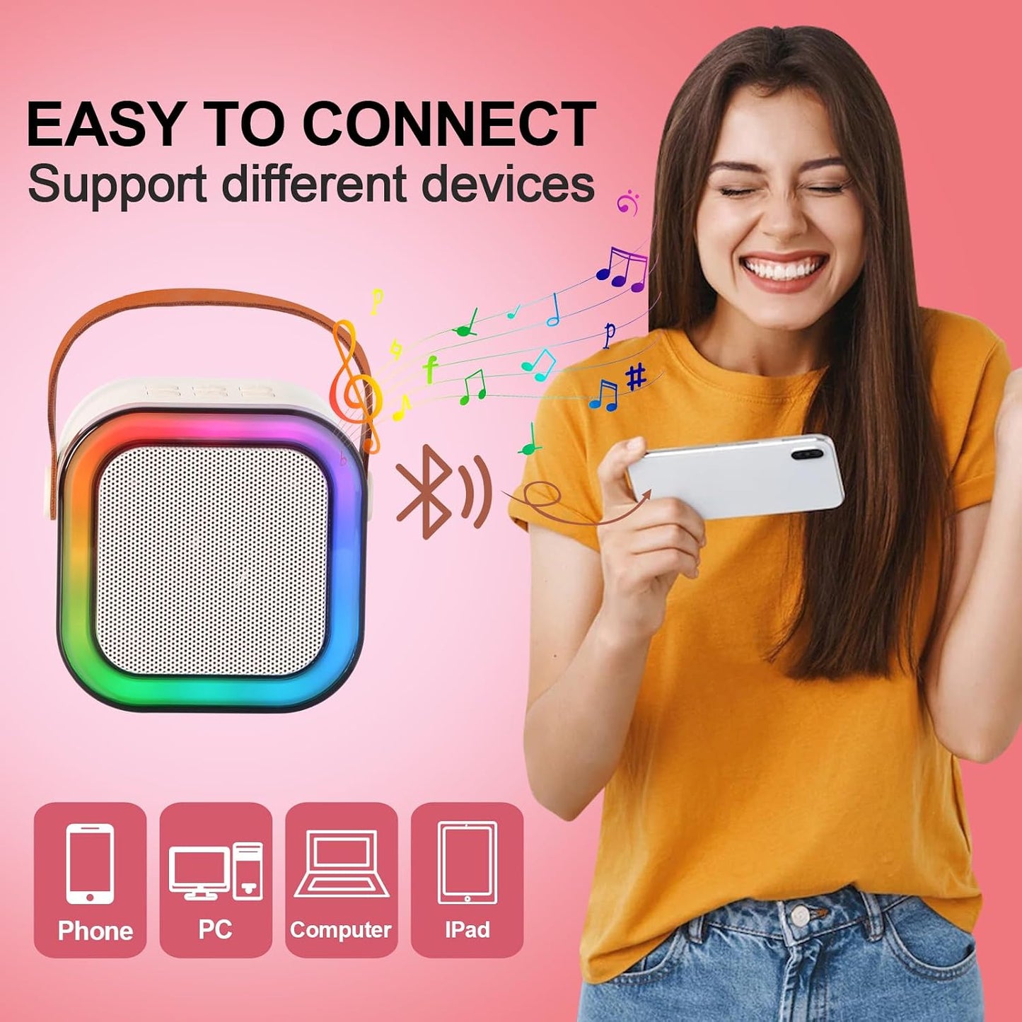 🎤 Kids Karaoke Machine – 2 Wireless Mics, Bluetooth Speaker, LED Lights, Portable Party Fun