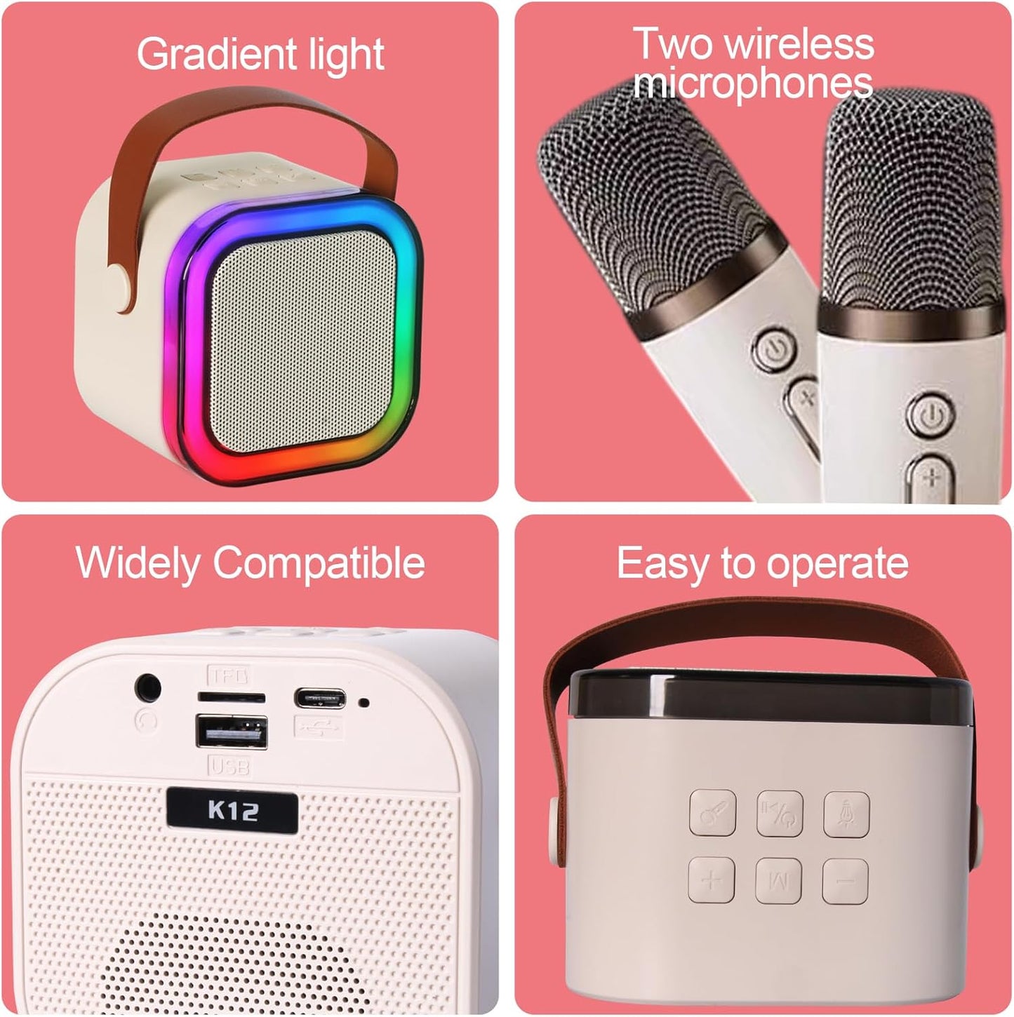 🎤 Kids Karaoke Machine – 2 Wireless Mics, Bluetooth Speaker, LED Lights, Portable Party Fun