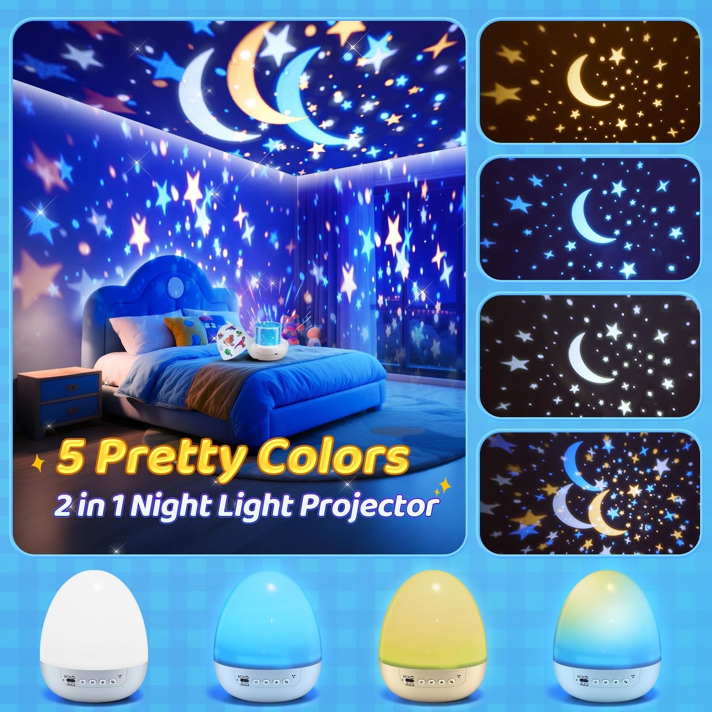 🥚 5-in-1 Dinosaur Egg Night Light – Sound Machine, Projector, 15 Sounds, 12 Slides, 360°