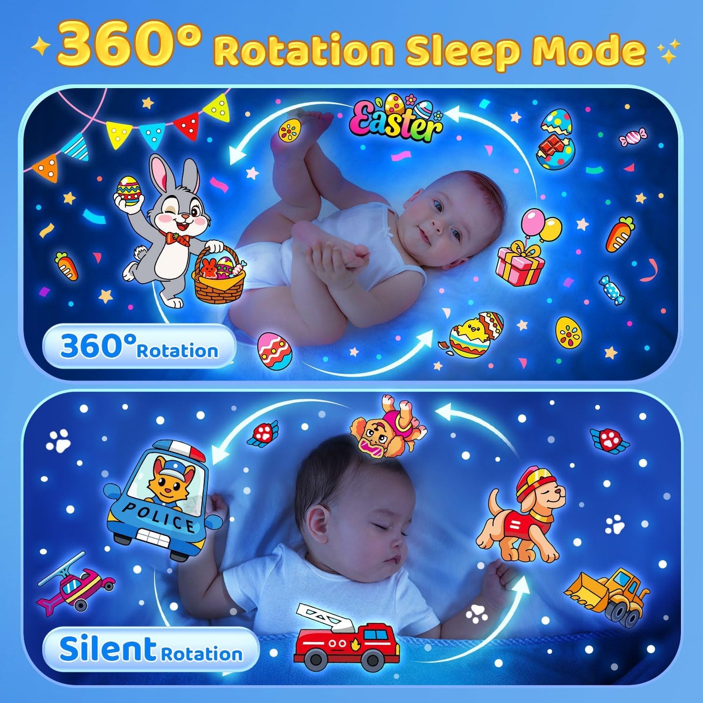 🥚 5-in-1 Dinosaur Egg Night Light – Sound Machine, Projector, 15 Sounds, 12 Slides, 360°