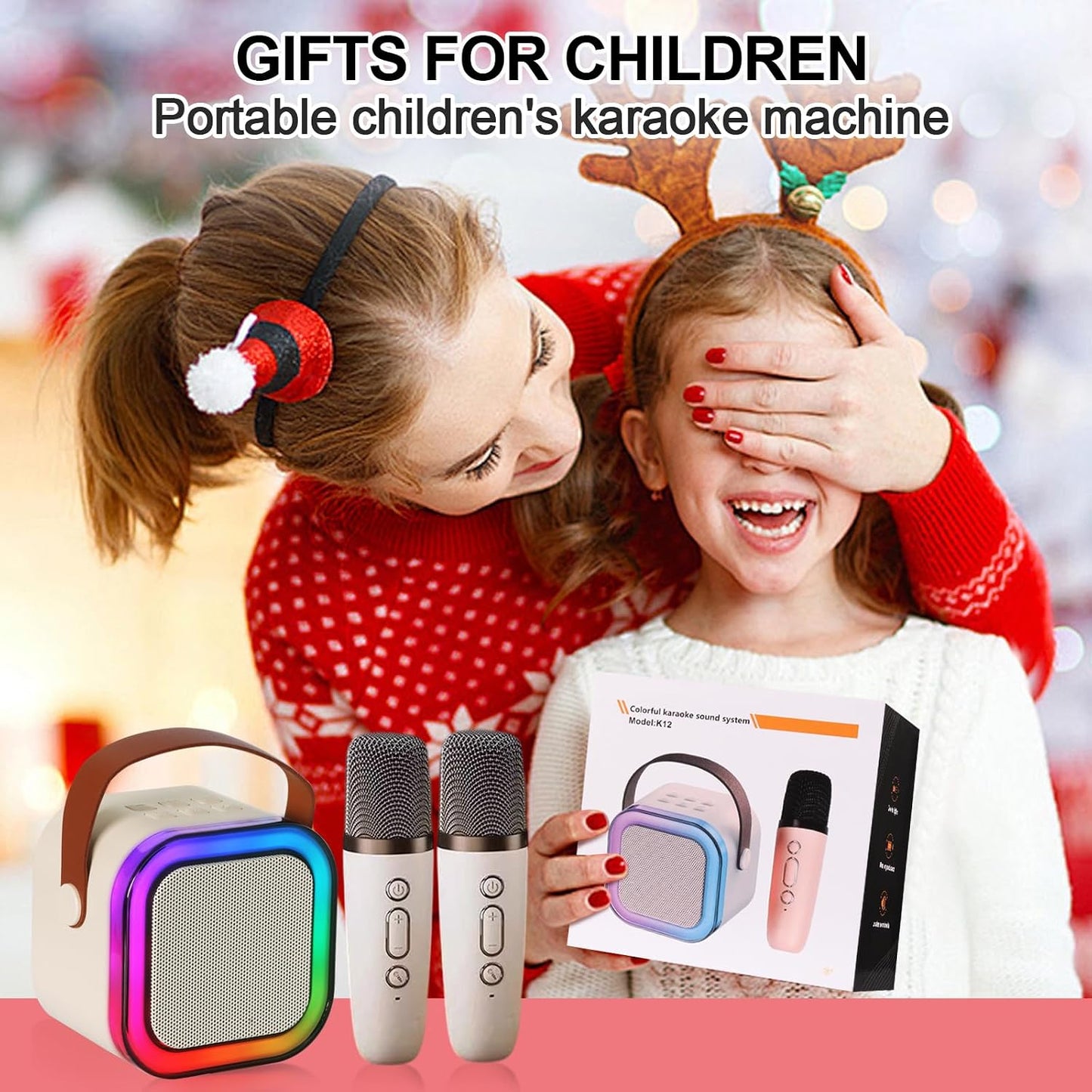 🎤 Kids Karaoke Machine – 2 Wireless Mics, Bluetooth Speaker, LED Lights, Portable Party Fun