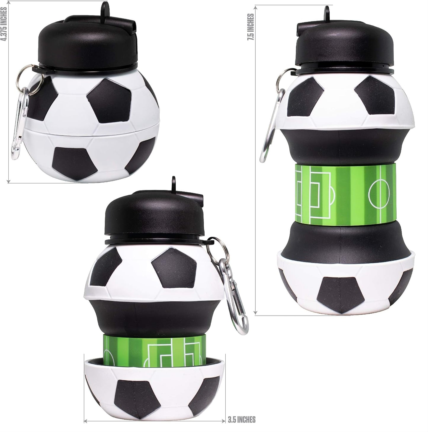 ⚽ Collapsible Soccer Ball Water Bottle – 18 oz,BPA‑Free Silicone, Leak‑Proof, with Carry Clip