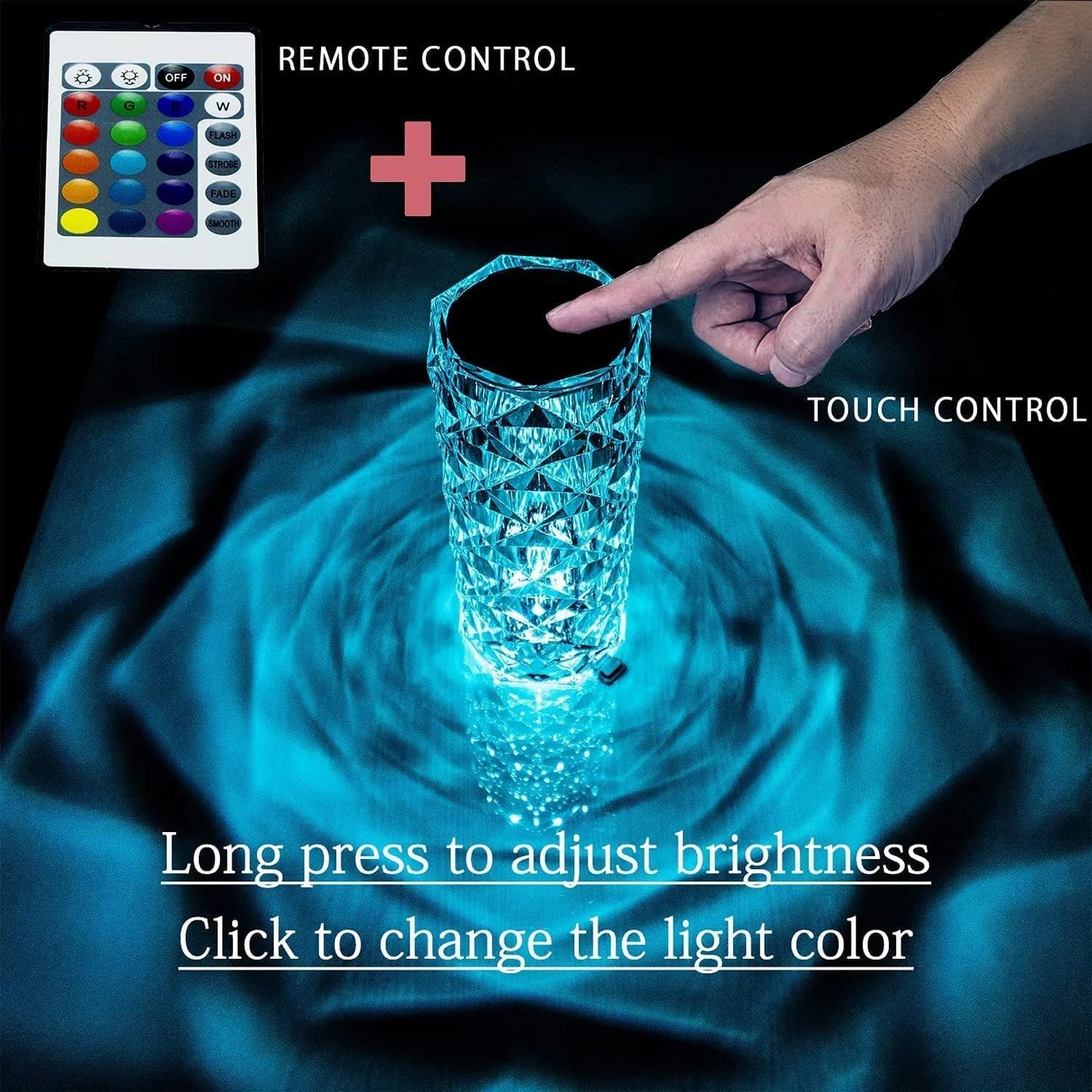 🌹 16‑Color Crystal Rose Table Lamp – USB Rechargeable, Touch & Remote Control, Cordless