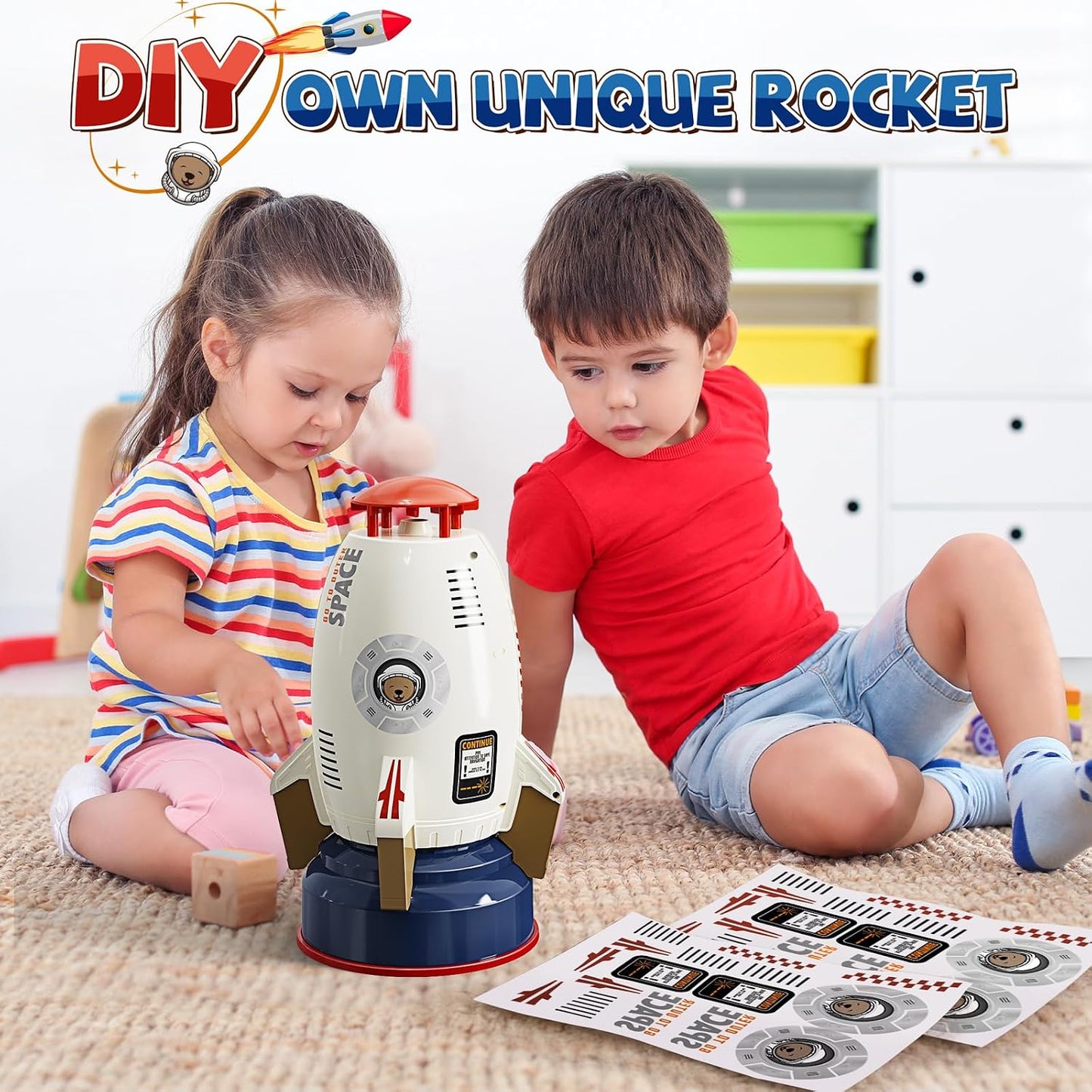 🚀 Rocket Water Sprinkler for Kids – DIY Stickers, Adjustable Spray Height 6.9ft, Summer Outdoor Fun