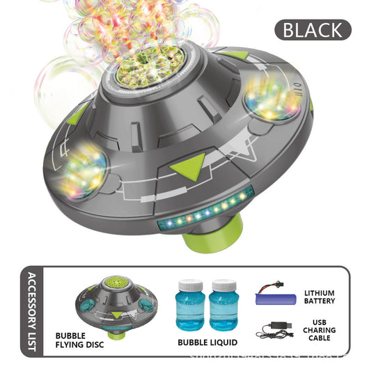 🚀 Kids Portable Bubble Machine – UFO Shape with LED Lights, Music & 360° Auto‑Spin