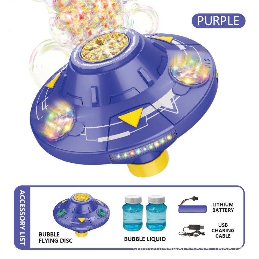 🚀 Kids Portable Bubble Machine – UFO Shape with LED Lights, Music & 360° Auto‑Spin
