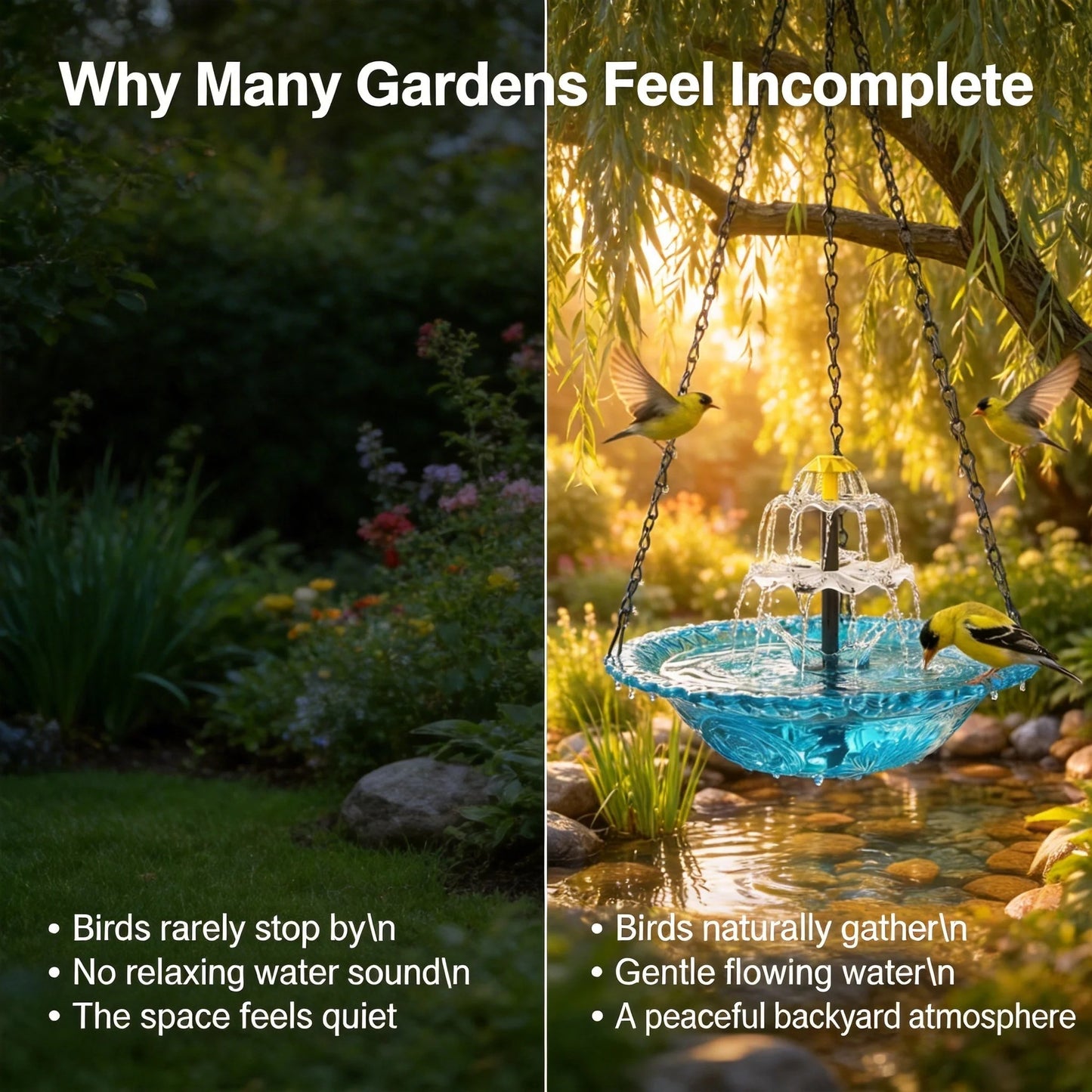 ☀️ Solar Cascade Hanging Bird Bath Fountain – Solar Powered, 8 Spray Modes, Hanging Glass Bowl