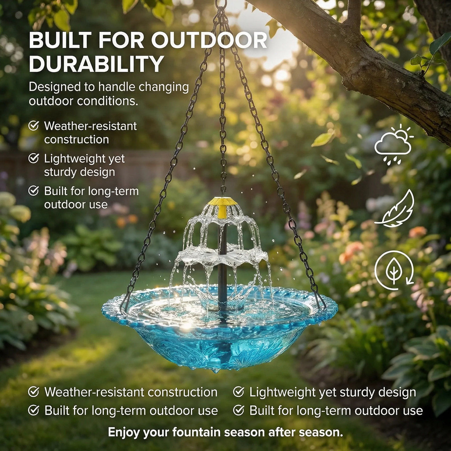 ☀️ Solar Cascade Hanging Bird Bath Fountain – Solar Powered, 8 Spray Modes, Hanging Glass Bowl