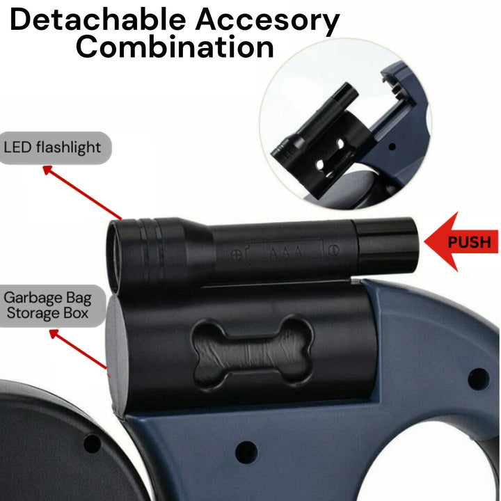 🐕 Retractable Double Dog Leash – Poop Bag Holder, LED Light, 360° Tangle‑Free Swivel