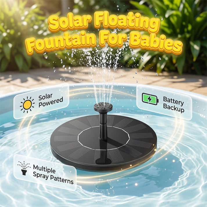 ☀️ Solar Floating Fountain – Battery Backup, LED Lights, Strong Flow – Baby‑Safe Water Play