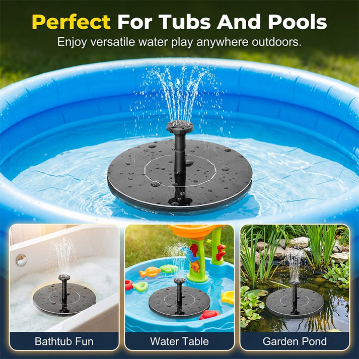☀️ Solar Floating Fountain – Battery Backup, LED Lights, Strong Flow – Baby‑Safe Water Play
