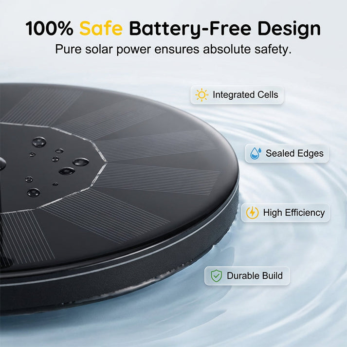 ☀️ Solar Floating Fountain – Battery Backup, LED Lights, Strong Flow – Baby‑Safe Water Play